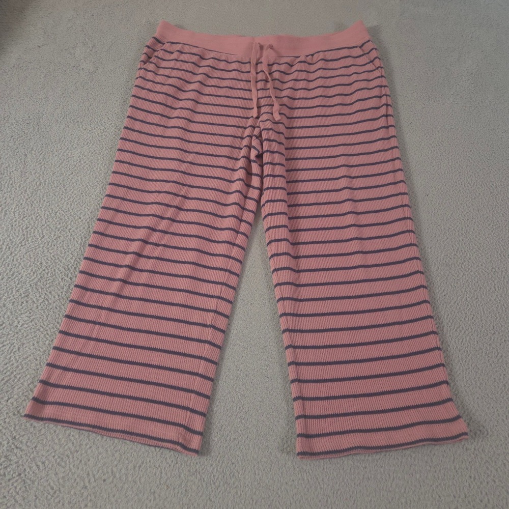 L.L. Bean Pants Womens 3X Multi Striped Waffle Knit Wide Leg Drawstring Pockets